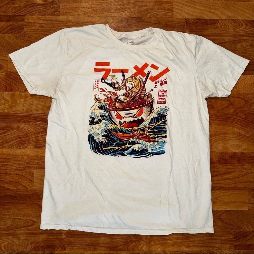 Threadless The Great Ramen Noodles Art Funny White T-Shirt (Men Size L Large)